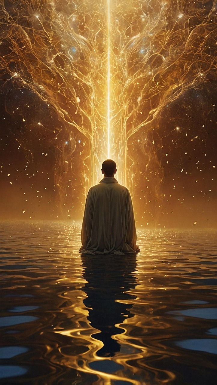 water, light, glowing, nature, man, fantasy