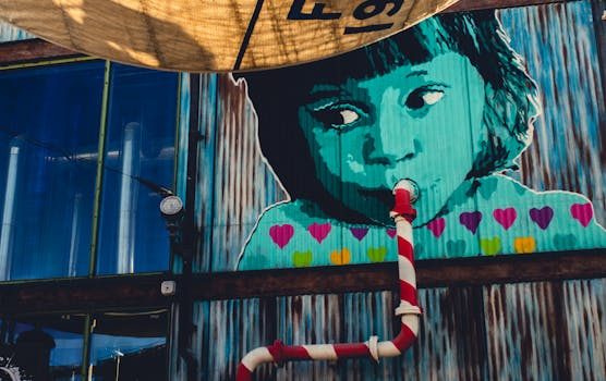 Colorful mural depicting a child with a pipe, showcasing vibrant street art in Dubai.